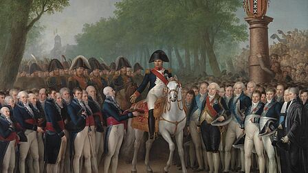 Mattheus Ignatius van Bree, De intocht van Napoleon te Amsterdam, 9 oktober 1811, 1812–1813, olieverf op doek, collectie Amsterdam Museum, inv. nr. SA 471.