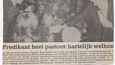Krantenartikel van het moment dat Pastoor Bloem naar Zeist-West kwam.